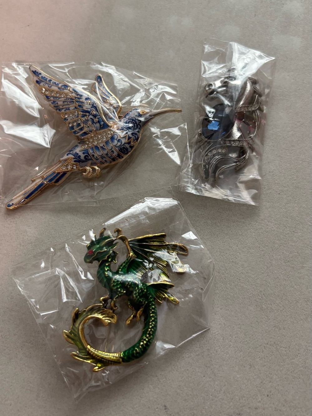 Decorative Green Dragon Enamel Brooch - Home Accents. Three brooches